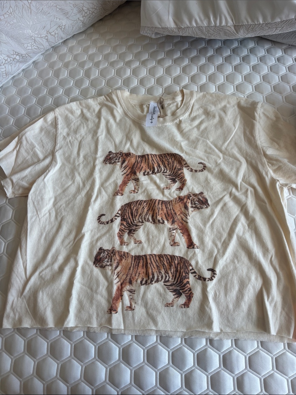 Illustrated Socirty Cream Short-Sleeve Tee with Triple Tiger Print